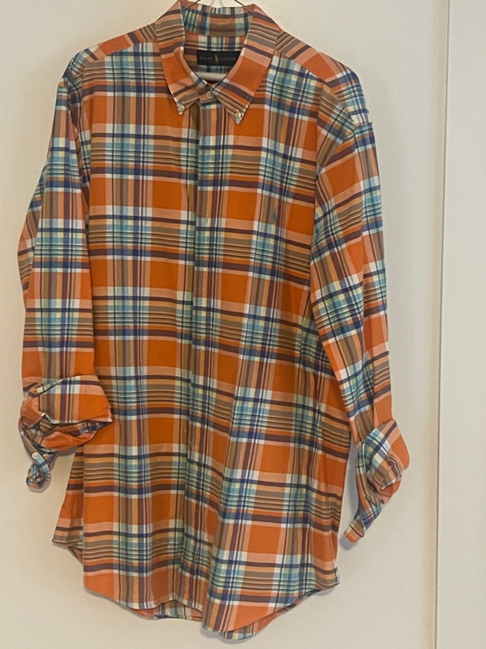 Ralph Lauren Orange and Blue Plaid Button-Down Shirt